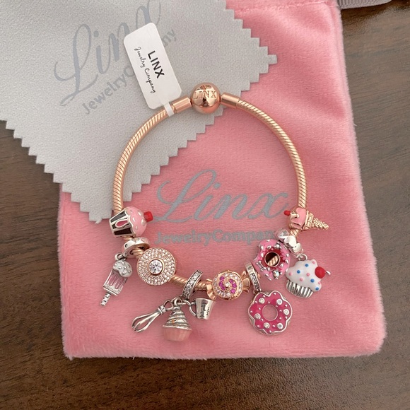 Linx Rose Gold Snake Chain Bracelet with Sweets Themed Charms - Picture 2 of 9